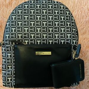 NEW!!! Tommy Hilfiger Black and White Round Top Backpack Purse with Coin Purse